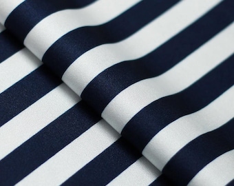 Emma NAVY/WHITE  1/2 Inch Stripes Printed Polyester Spandex 4-way Stretch Fabric for Apparel, Activewear, Sportswear, Costumes, Crafts