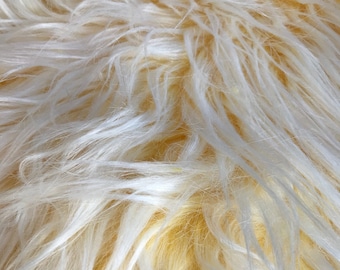 Tissu en fausse fourrure mongole douce à poils longs Bethany YELLOW Frost de 6,35 cm (2,5 pouces) pour fursuit, costume de cosplay, accessoire photo, garniture, coussin décoratif, loisirs créatifs