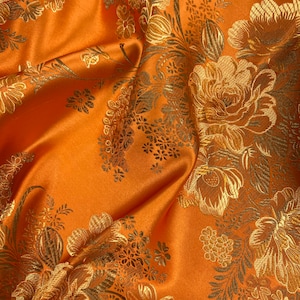 Anais ORANGE Floral Brocade Chinese Satin Fabric for Cheongsam/Qipao, Apparel, Costumes, Upholstery, Bags, Crafts - 10220