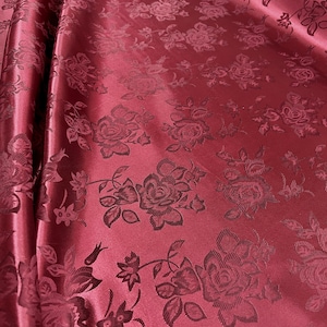 Kayla BURGUNDY Polyester Floral Jacquard Brocade Satin Fabric by the ...