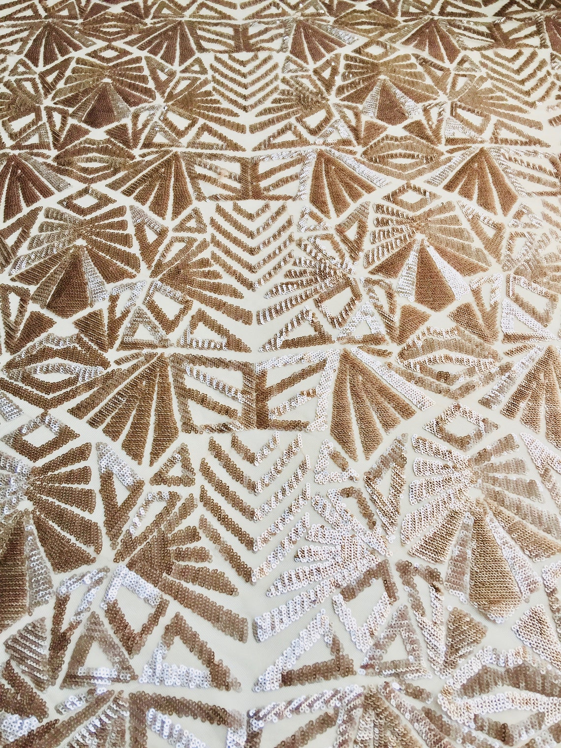 Champagne Geometric Swirls on a Cotton and Polyester Woven