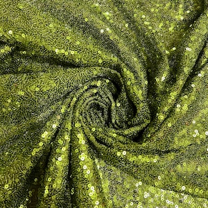 Leila DARK OLIVE GREEN Sequins on Mesh Fabric by the Yard - 10050