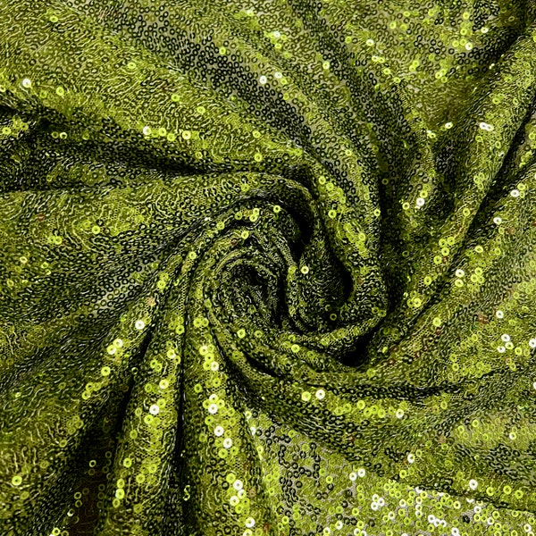 Leila DARK OLIVE GREEN Sequins on Mesh Fabric by the Yard - 10050