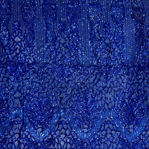 Blue Sewuin Pattern Artemis ROYAL BLUE Sequins on Mesh Lace Fabric by the Yard - Etsy