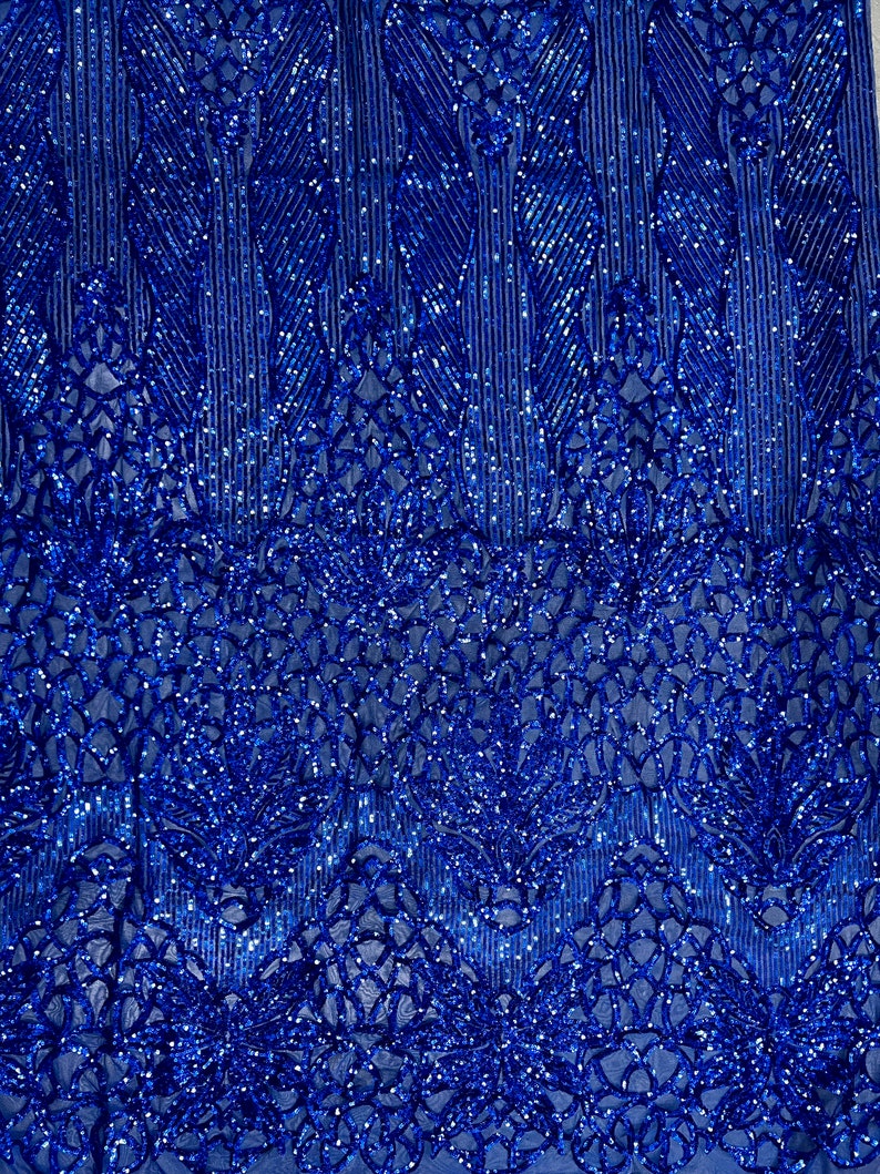 Blue Sewuin Pattern Artemis ROYAL BLUE Sequins on Mesh Lace Fabric by the Yard - Etsy