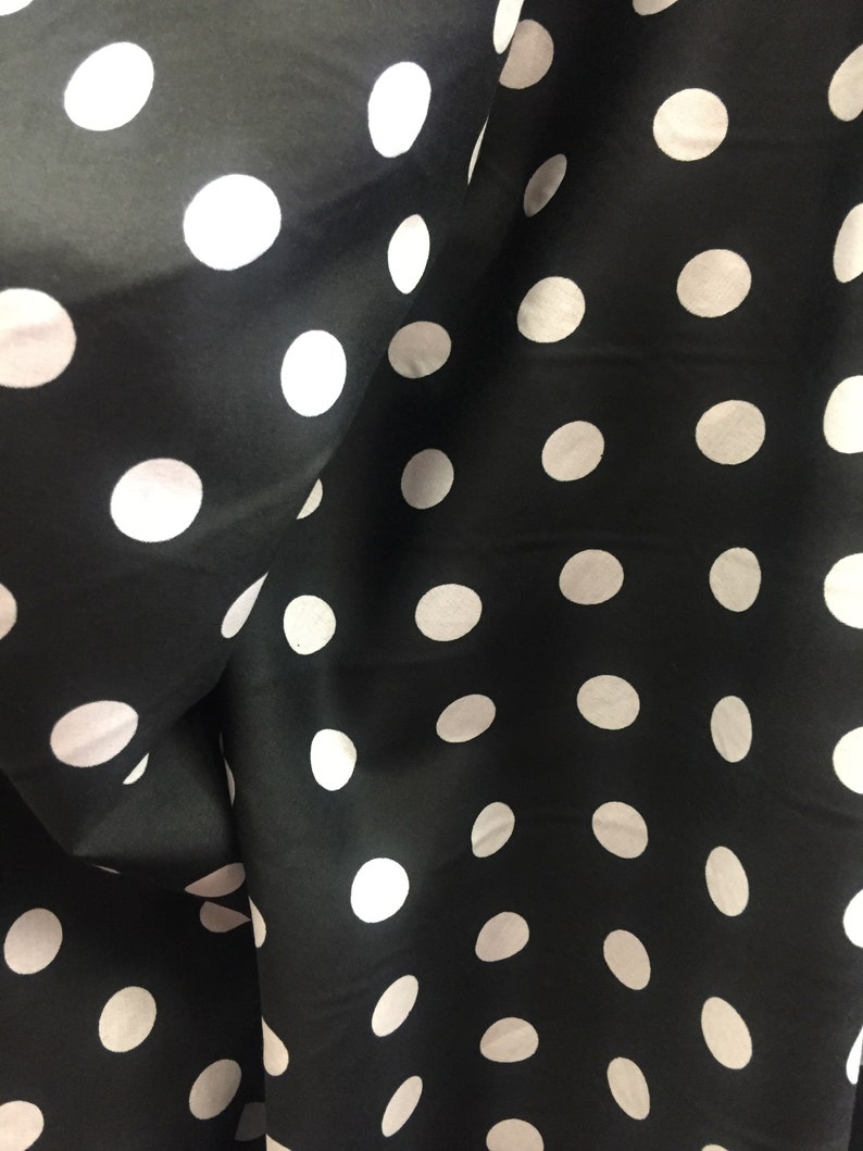 Alicia WHITE Polka Dots on BLACK Polyester Cotton Fabric by | Etsy