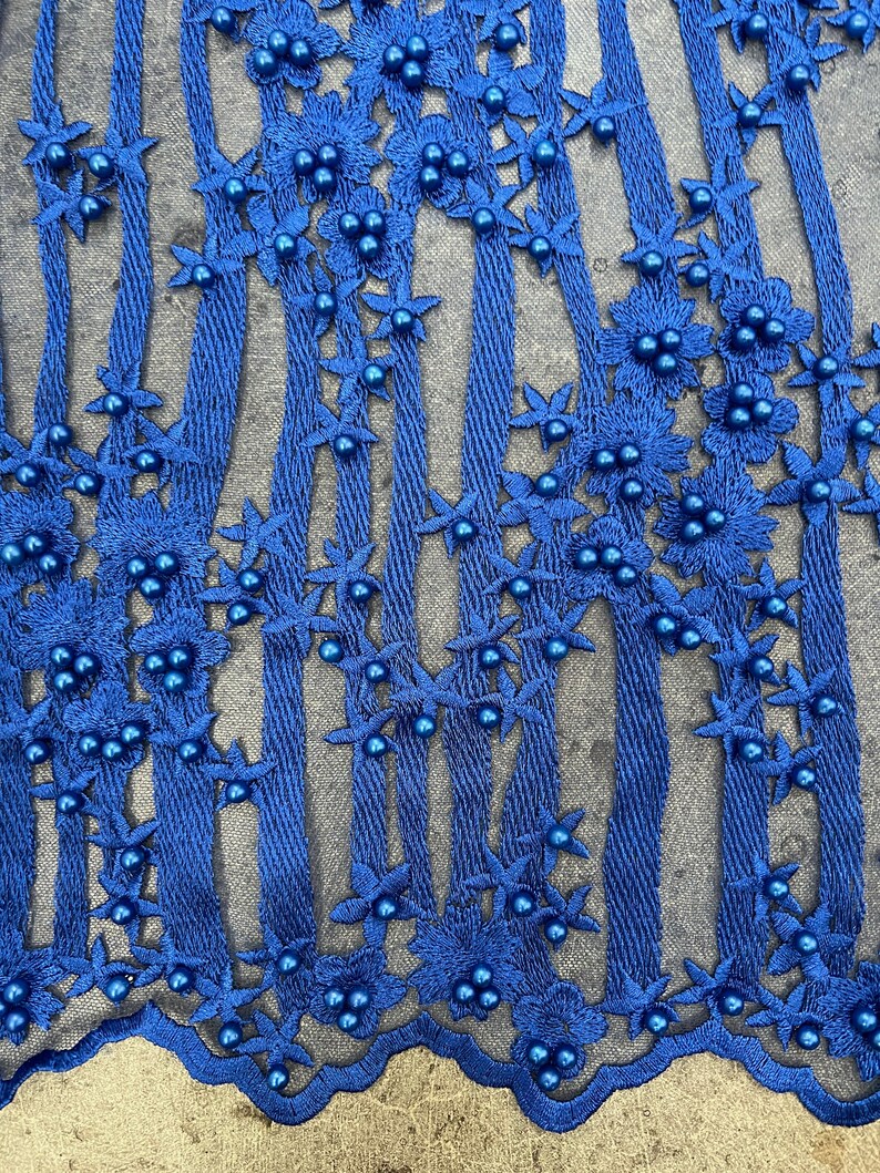 Kelsey ROYAL BLUE Floral Beaded Lace Embroidery on Mesh Fabric - Etsy