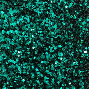 Stephanie TEAL GREEN Overlap Sequins on BLACK Stretch Velvet Fabric by the Yard for Gowns, Apparel, Costumes, Crafts - 10185