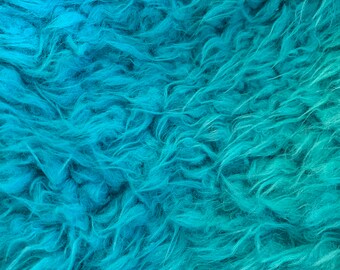 Poppy TURQUOISE Flokati Mongolian Short Pile Soft Faux Fur Fabric for Fursuit, Cosplay Costume, Photo Prop, Trim, Throw Pillow, Crafts