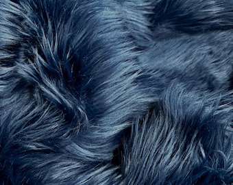 Sasha NAVY BLUE 2 Inch Long Pile Soft Luxury Faux Fur Fabric Fursuit, Cosplay Costume, Photo Prop, Trim, Throw Pillow, Crafts
