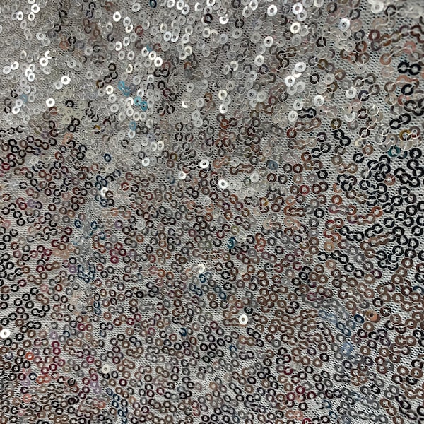 Leila SILVER Sequins on Mesh Fabric by the Yard - 10050