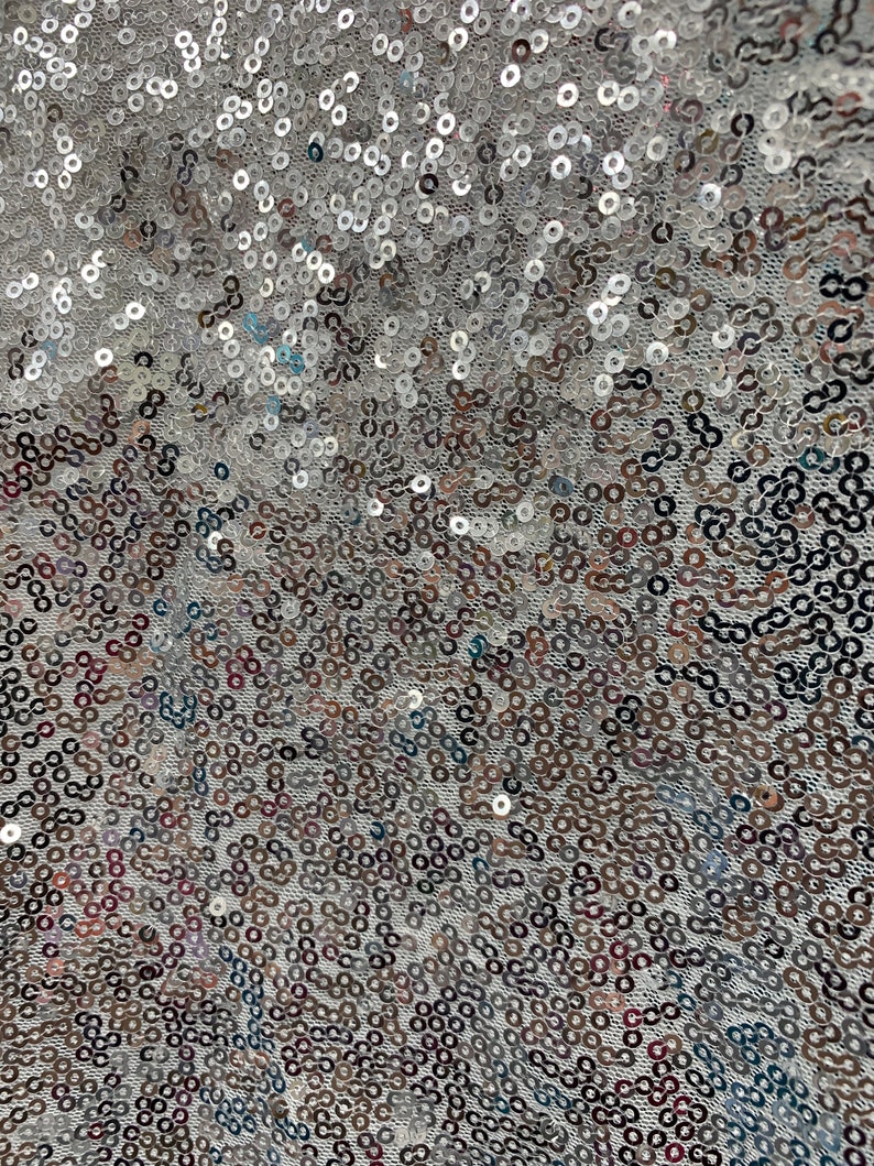 Leila SILVER Sequins on Mesh Fabric by the Yard 10050