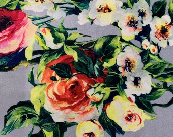 Sutton FLORAL Print 12 on Polyester Stretch Velvet for Bows, Topknot, Scrunchies, Clothes, Costumes, Crafts - 10171