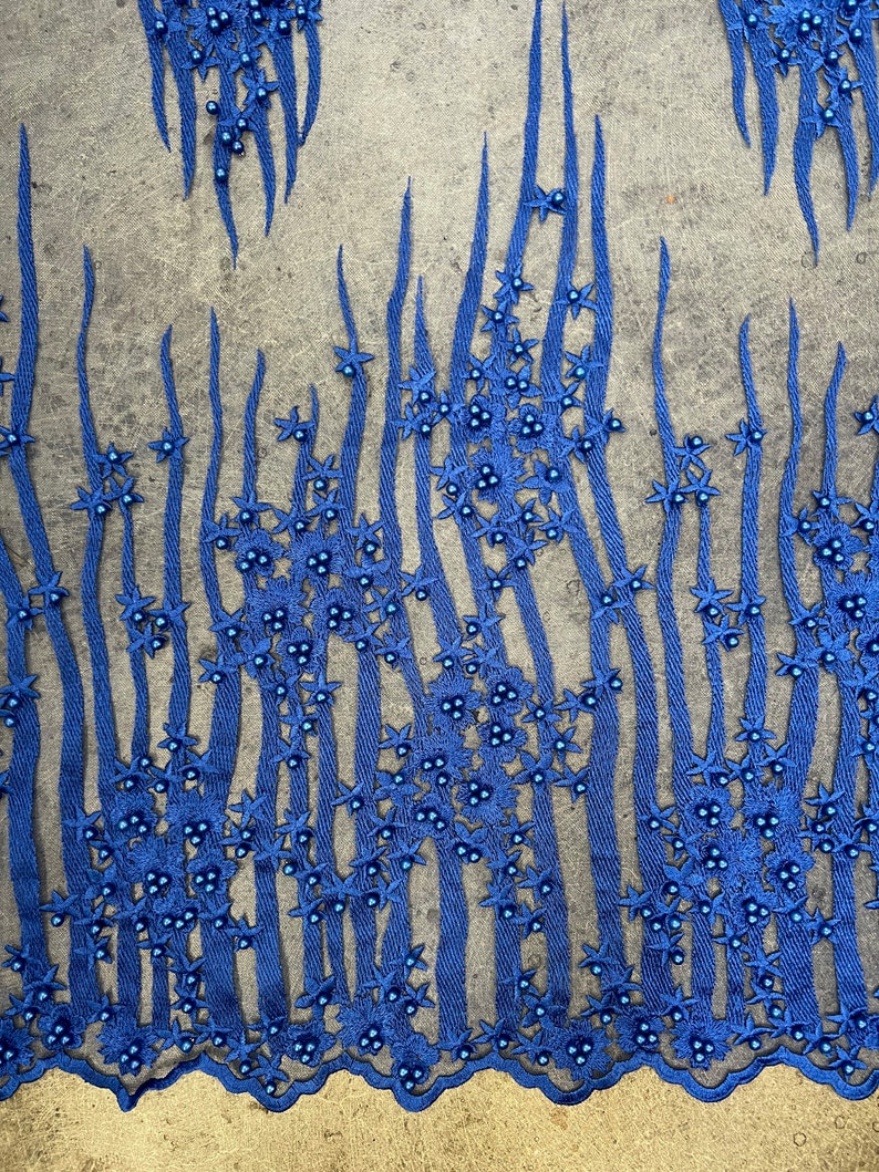 Kelsey ROYAL BLUE Floral Beaded Lace Embroidery on Mesh Fabric - Etsy