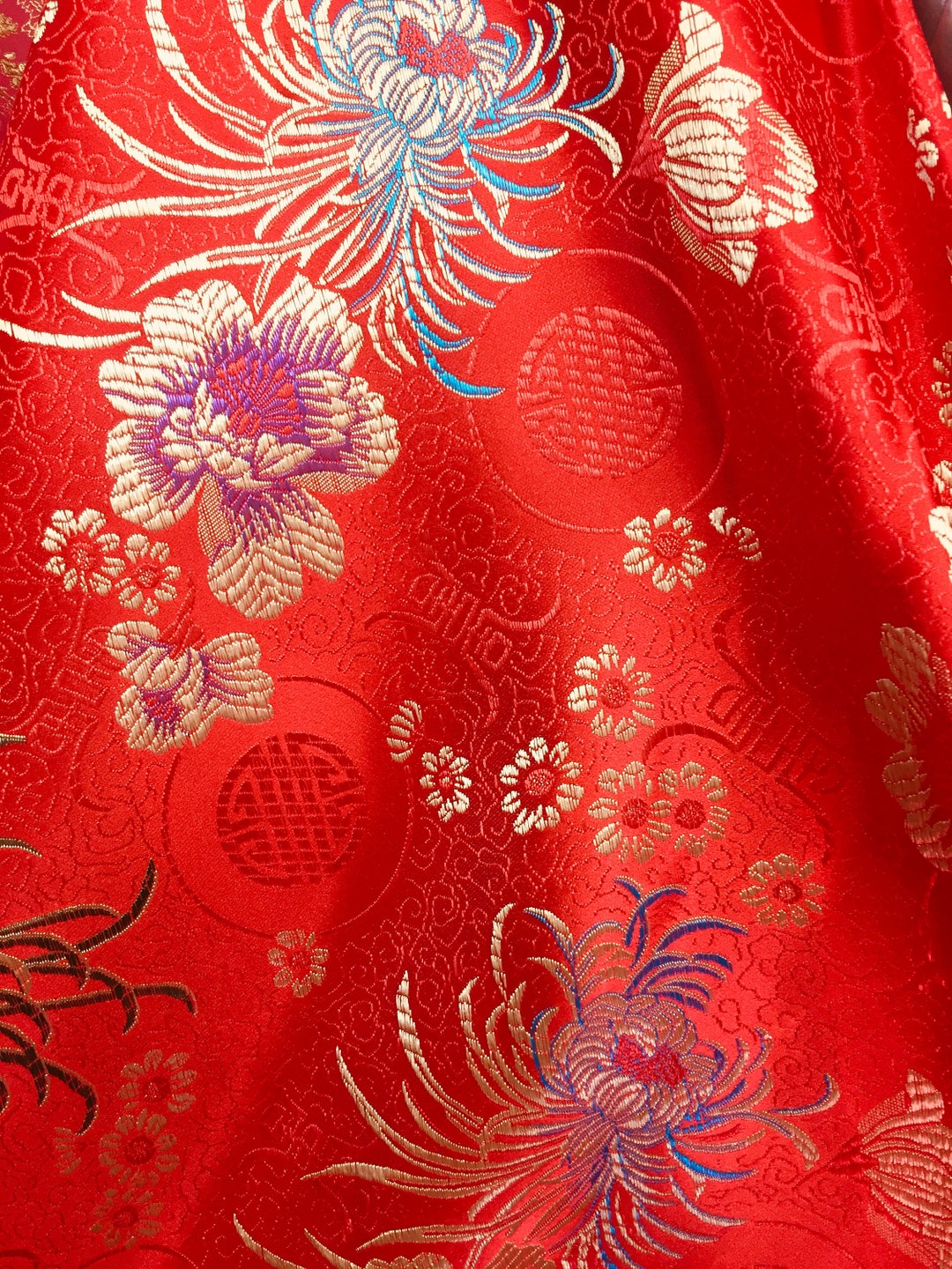 Kate RED Floral Brocade Chinese Satin Fabric by the Yard 10037 - Etsy