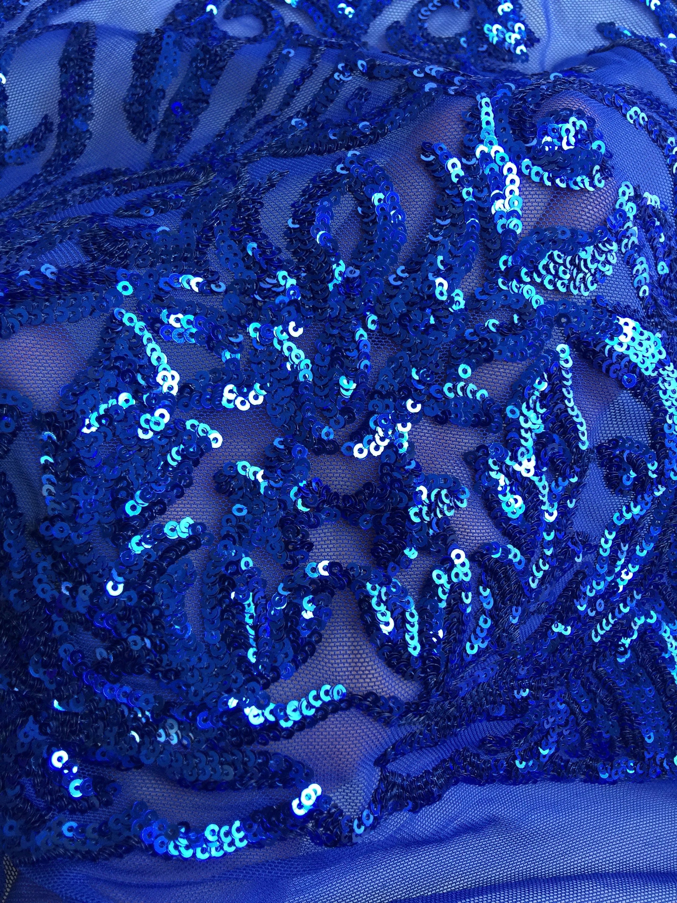 Phoebe ROYAL BLUE Sequins on Mesh Lace Fabric by the Yard | Etsy