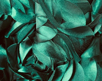 Maci HUNTER GREEN 3D Floral Polyester Satin Rosette on Mesh Fabric by the Yard - 10057