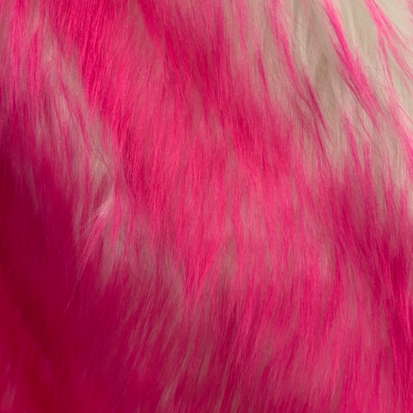 Bristol HOT PINK Tip Candy Shag Long Pile Soft Faux Fur Fabric for Fursuit, Cosplay Costume, Photo Prop, Trim, Throw Pillow, Crafts