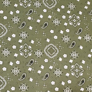 Annabella OLIVE GREEN Paisley Floral Print Bandana Poly Cotton Fabric by the Yard - 10115