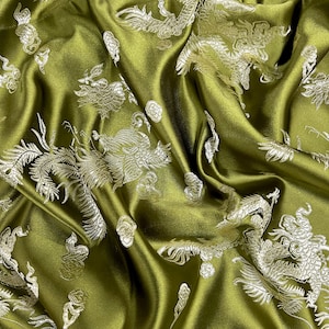 Arisa OLIVE Dragon Brocade Chinese Satin Fabric for Cheongsam/Qipao, Apparel, Costumes, Upholstery, Bags, Crafts - 10237
