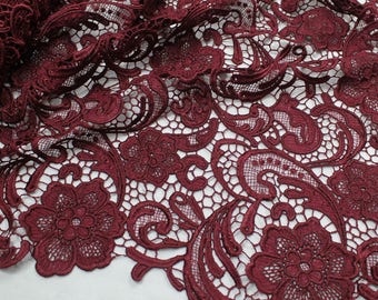 Maggie BURGUNDY Guipure Venice Heavy Lace Fabric by the Yard - 10019