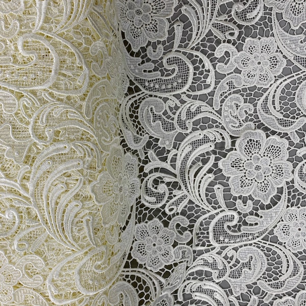 Maggie IVORY Guipure Venice Heavy Lace Fabric by the Yard - 10019