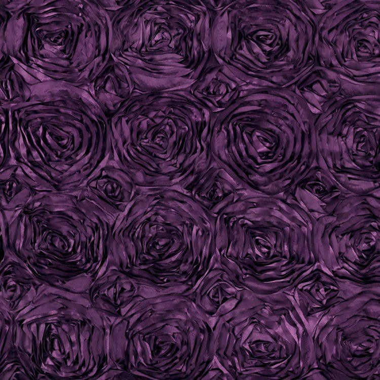 Paige EGGPLANT 3D Floral Polyester Satin Rosette Fabric by the Yard – 10028