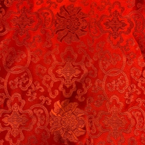 Adelaide RED Chinese Brocade Satin Fabric by the Yard - 10058