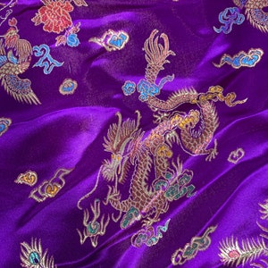 Hope PURPLE Dragon Brocade Chinese Satin Fabric by the Yard - 10040