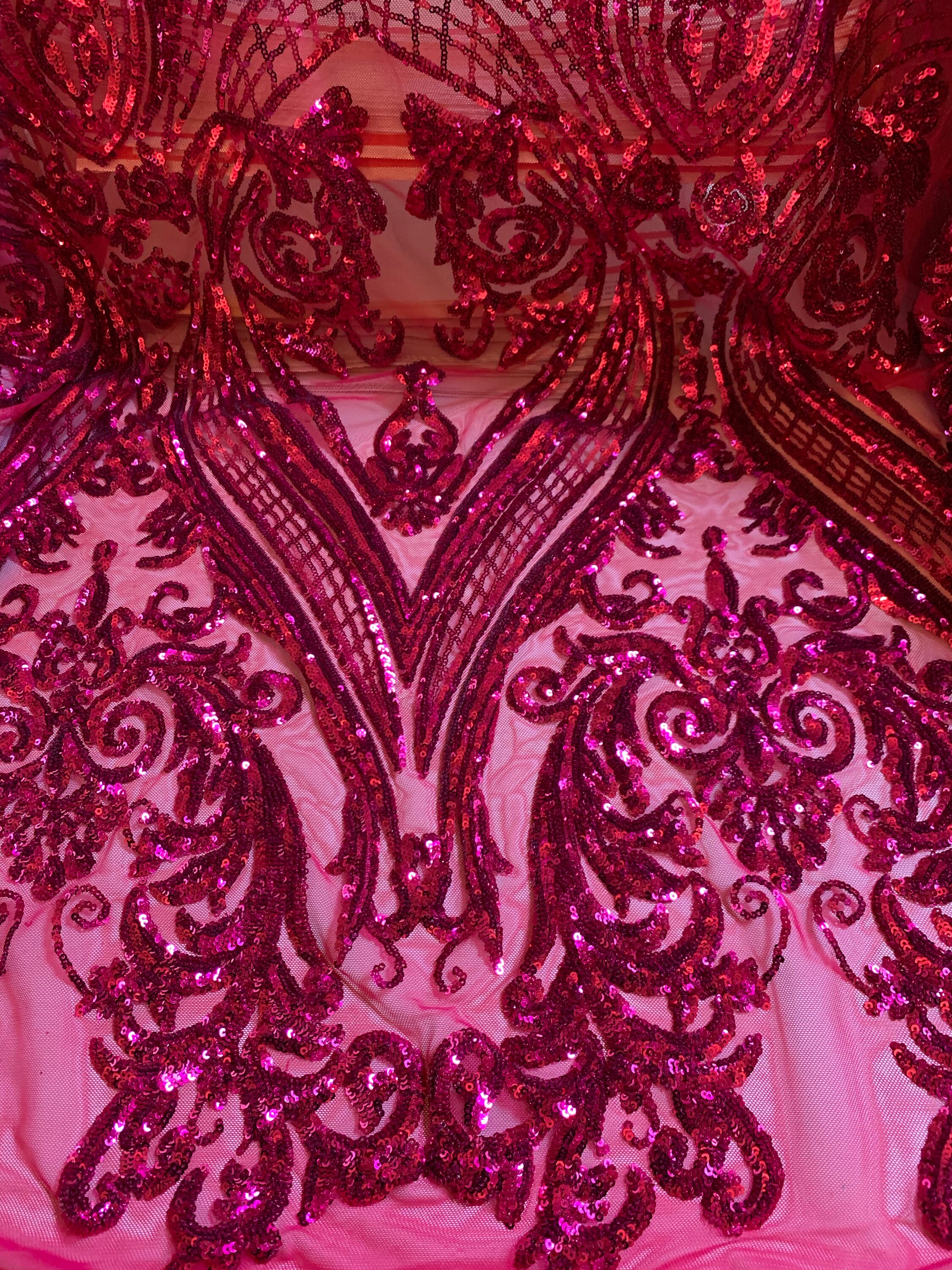 Alaina HOT PINK Curlicue Sequins on Mesh Lace Fabric by the - Etsy