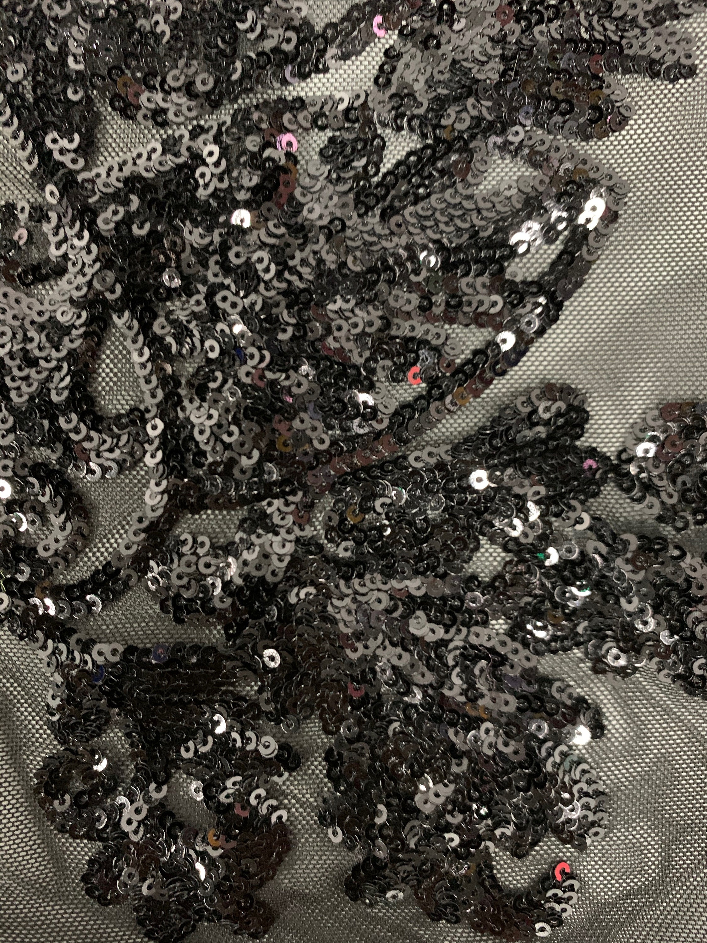 Kara BLACK Hearts and Flowers Sequins on Mesh Lace Fabric by - Etsy