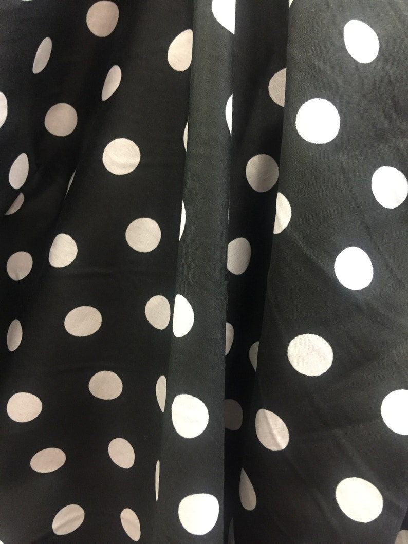 Alicia WHITE Polka Dots on BLACK Polyester Cotton Fabric by | Etsy