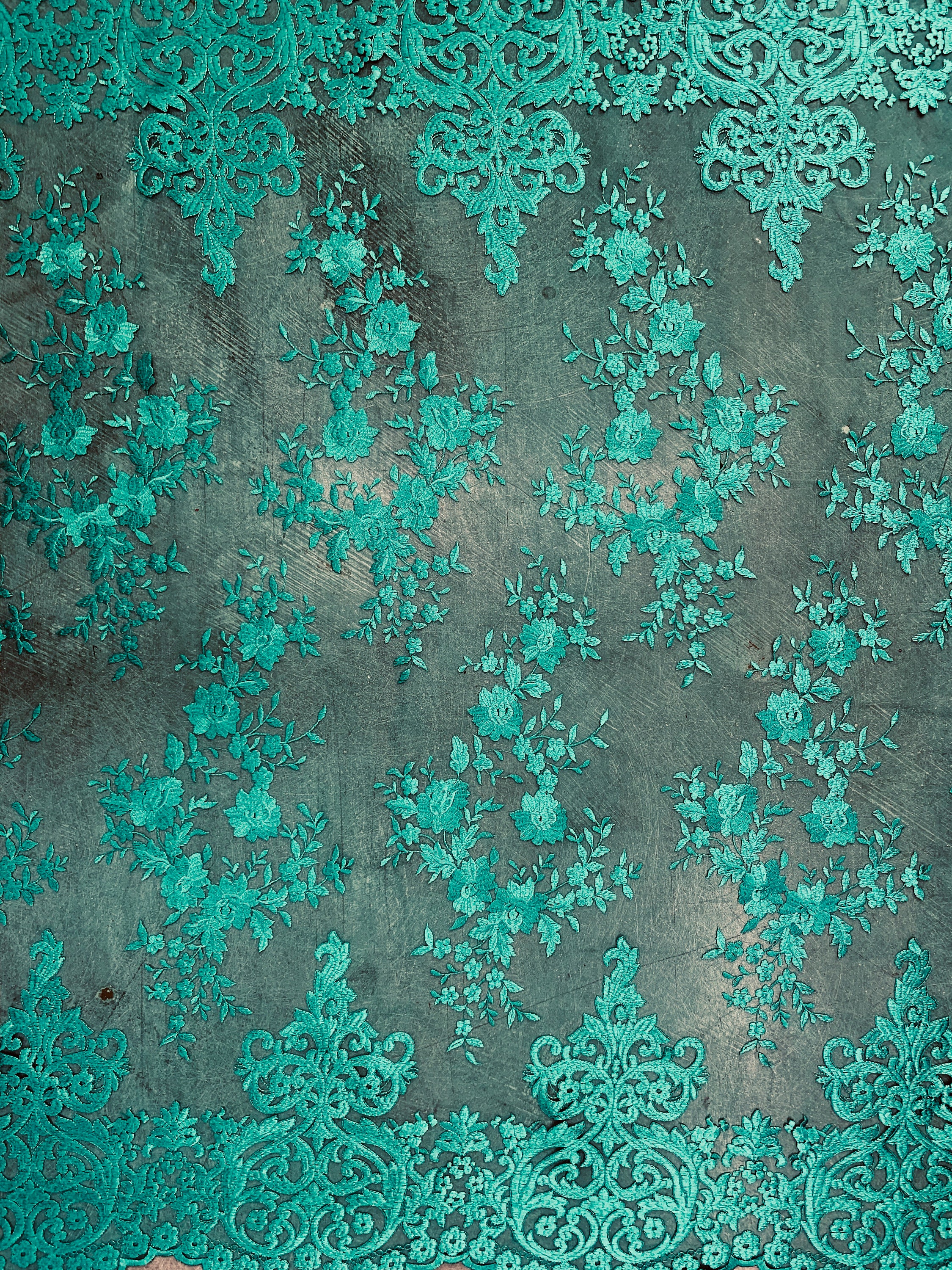 Teagan TEAL GREEN Damask Design Embroidered on Mesh Lace | Etsy