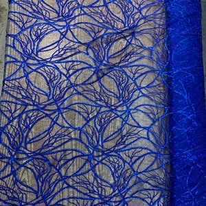 Julie ROYAL BLUE Polyester Filament Pattern with Sequins on Mesh Lace Fabric by the Yard for Gown, Wedding, Bridesmaid, Prom - 10154