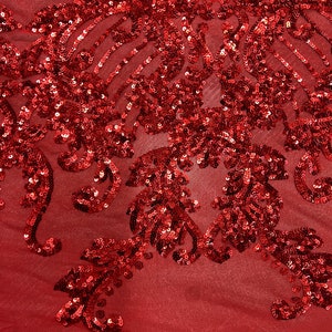 Angelica RED Curlicues and Leaves Sequins on Mesh Lace Fabric - Etsy