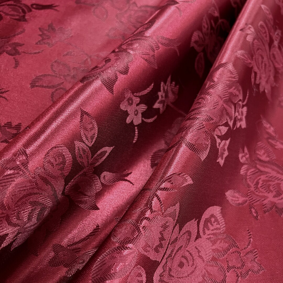 Kayla BURGUNDY Polyester Floral Jacquard Brocade Satin Fabric by the ...