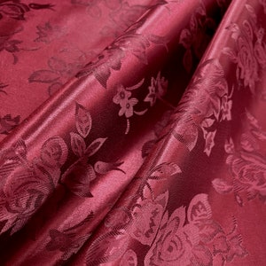 Kayla BURGUNDY Polyester Floral Jacquard Brocade Satin Fabric by the Yard - 10004