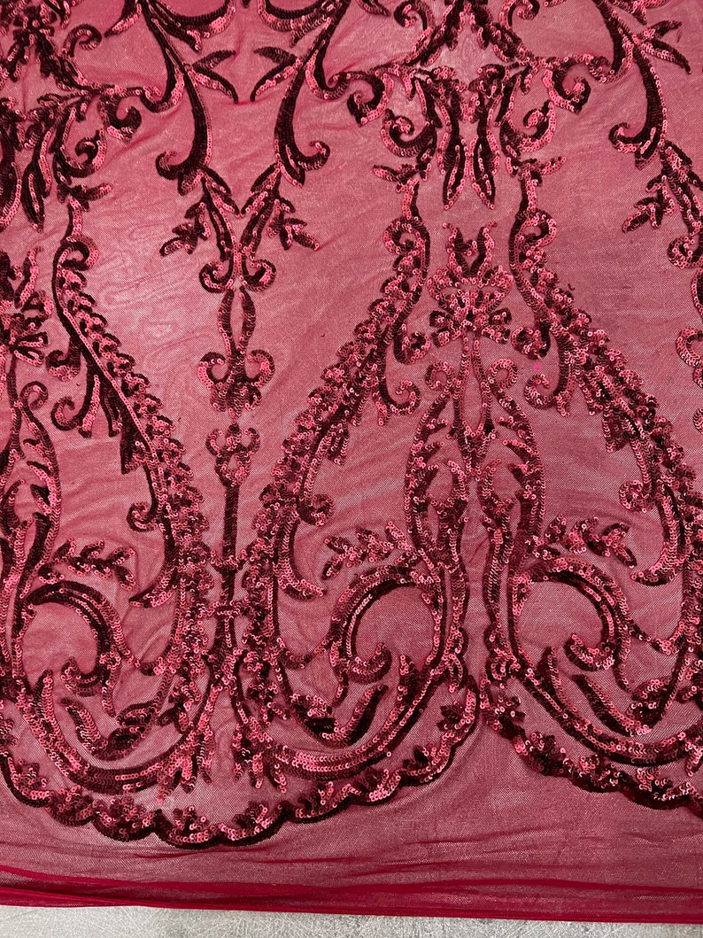Esmeralda BURGUNDY Sequins on Mesh Lace Fabric by the Yard - Etsy