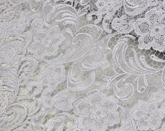 Maggie WHITE Guipure Venice Heavy Lace Fabric by the Yard - 10019