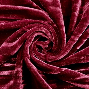 Pauline BURGUNDY Wrinkled Polyester Crushed Stretch Velvet Fabric by the Yard for Ribbons, Headwraps, Clothes, Costumes, Crafts - 10175