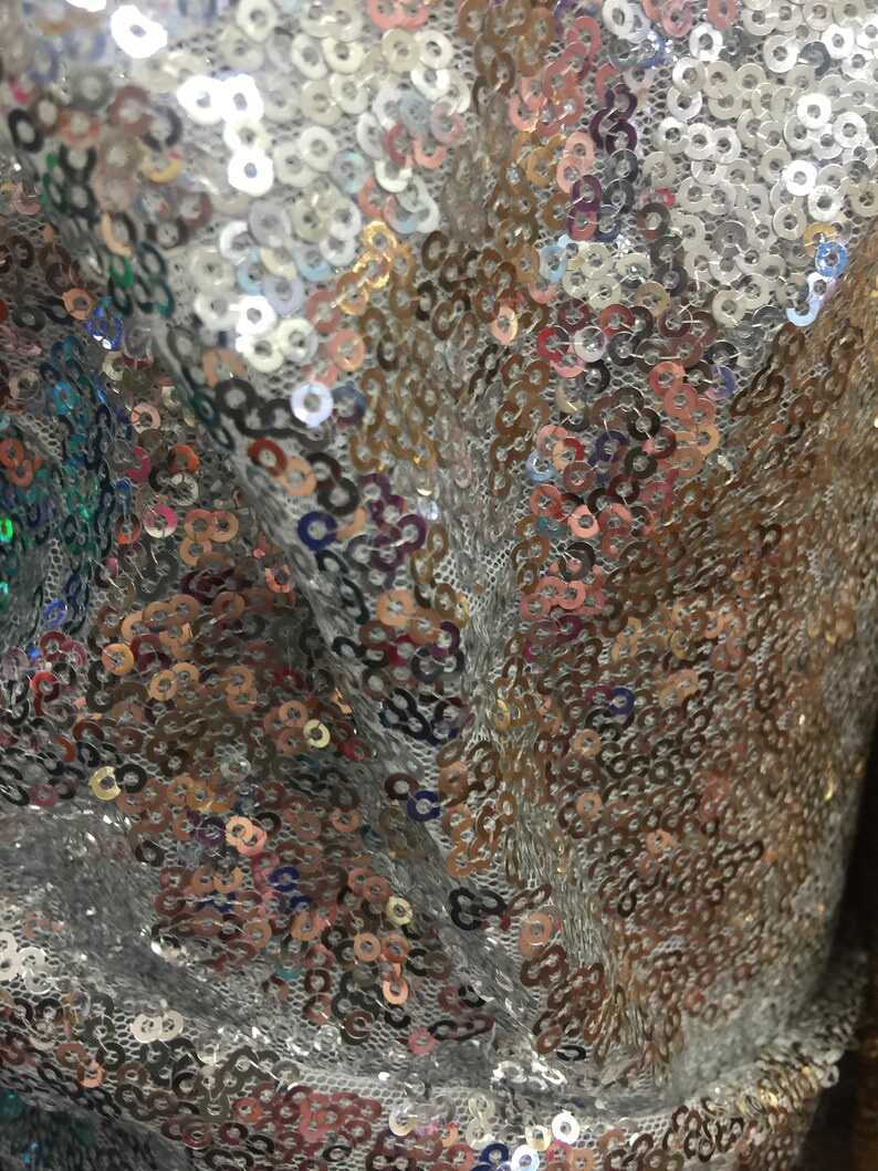 Leila SILVER Sequins on Mesh Fabric by the Yard 10050