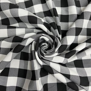 Camille BLACK 1&quot; Big Checkered Gingham Pattern Poly Poplin Fabric by the Yard - 10049