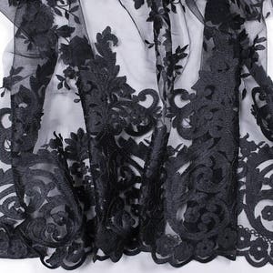 Teagan BLACK Damask Design Embroidered on Mesh Lace Fabric by - Etsy