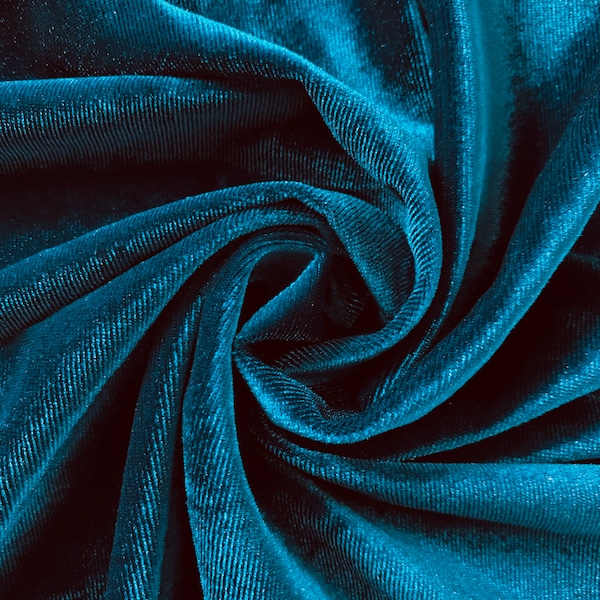 Princess DARK TURQUOISE BLUE Polyester Spandex Stretch Velvet Fabric by the Yard for Tops, Dresses, Skirts, Dance Wear, Costumes, Crafts