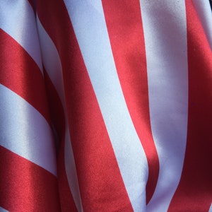 Annie RED & WHITE 1&quot; Stripes Pattern Polyester Light Weight Satin Fabric by the Yard - 10081