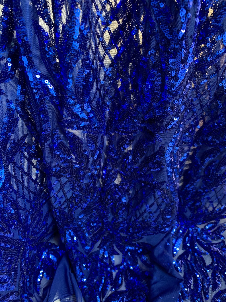 Francesca ROYAL BLUE Vines and Diamonds Pattern Sequins on | Etsy