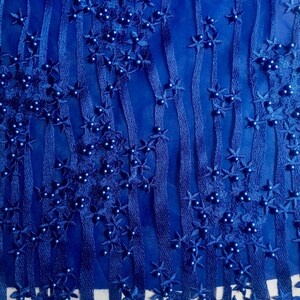 Kelsey ROYAL BLUE Floral Beaded Lace Embroidery on Mesh Fabric by the ...