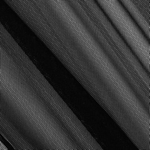 May include: Black mesh fabric with a textured, woven pattern. The fabric is folded in half, creating a diagonal line.