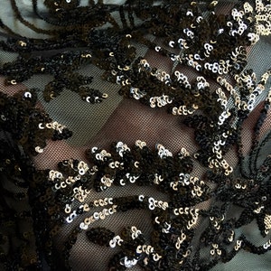 Erin BLACK Flowers and Leaves Sequins on Mesh Lace Fabric by the Yard ...