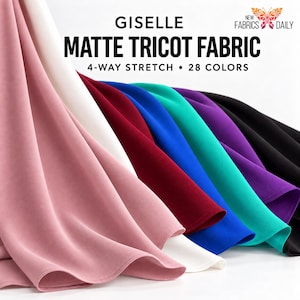 Giselle Matte Tricot Fabric by the Yard, 82/18 Nylon Spandex, 4-Way Stretch, 58–60" Wide, Multiple Colors - 10238